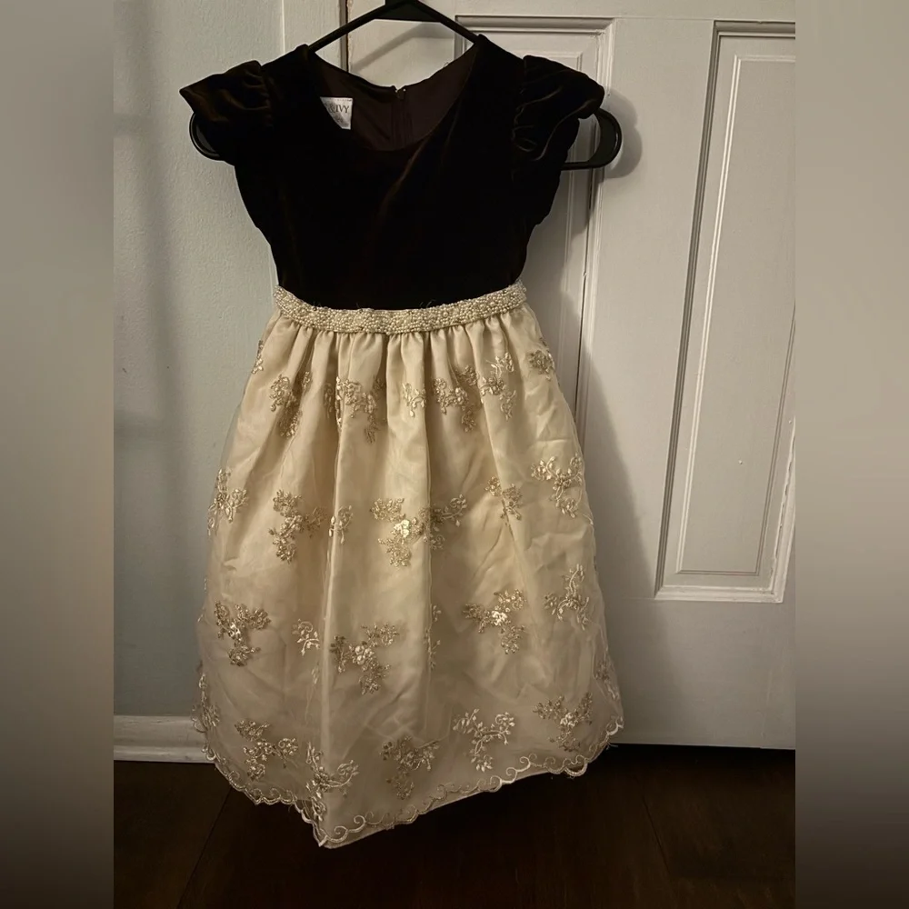 Iris & Ivy Brown and Cream Floral Kids Dress